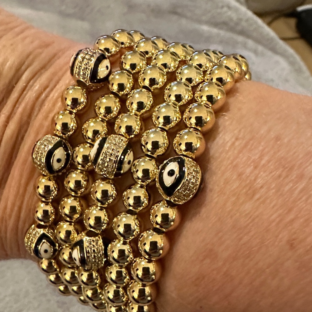 Gold Beaded Evil Eye Bracelet